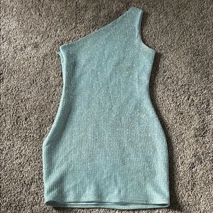 Superdown Green Ribbed One Shoulder Cocktail Dress